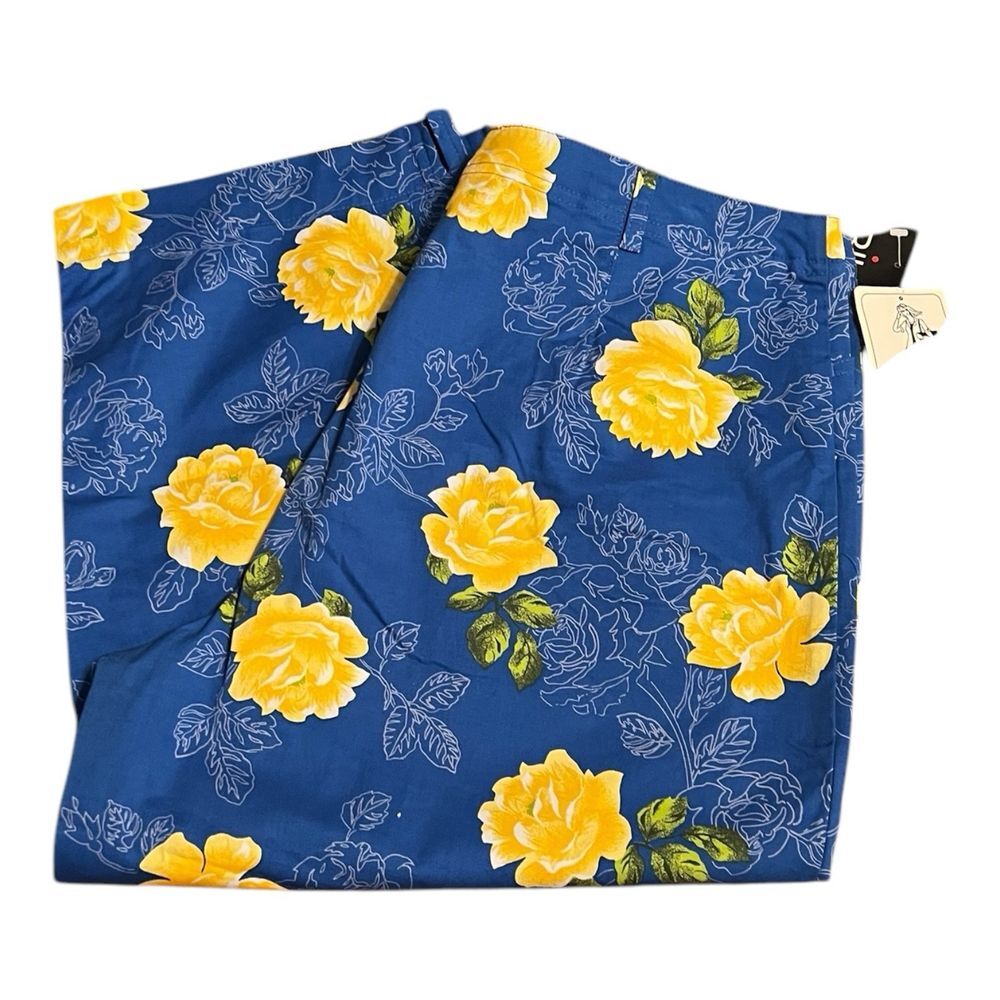 Erika Crop Pants Royal Shadow Rose Floral Size ‎ 14 Button Zip Pockets High Rise
